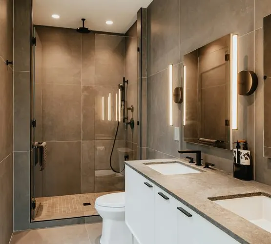 Douche moderne avec robinetterie noire